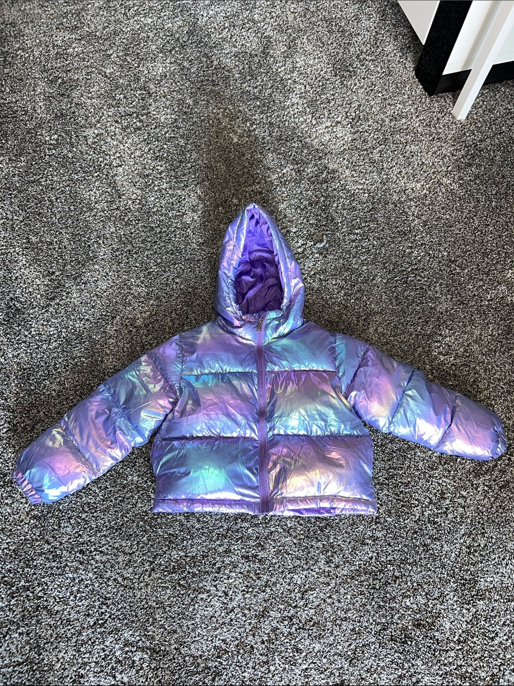 Kids Iridescent Purple Hooded Puffer Jacket